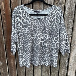 Adrienne Vittadini Plus Size Top Animal Print Nwt Soft 3/4 Sleeve Studs Gray